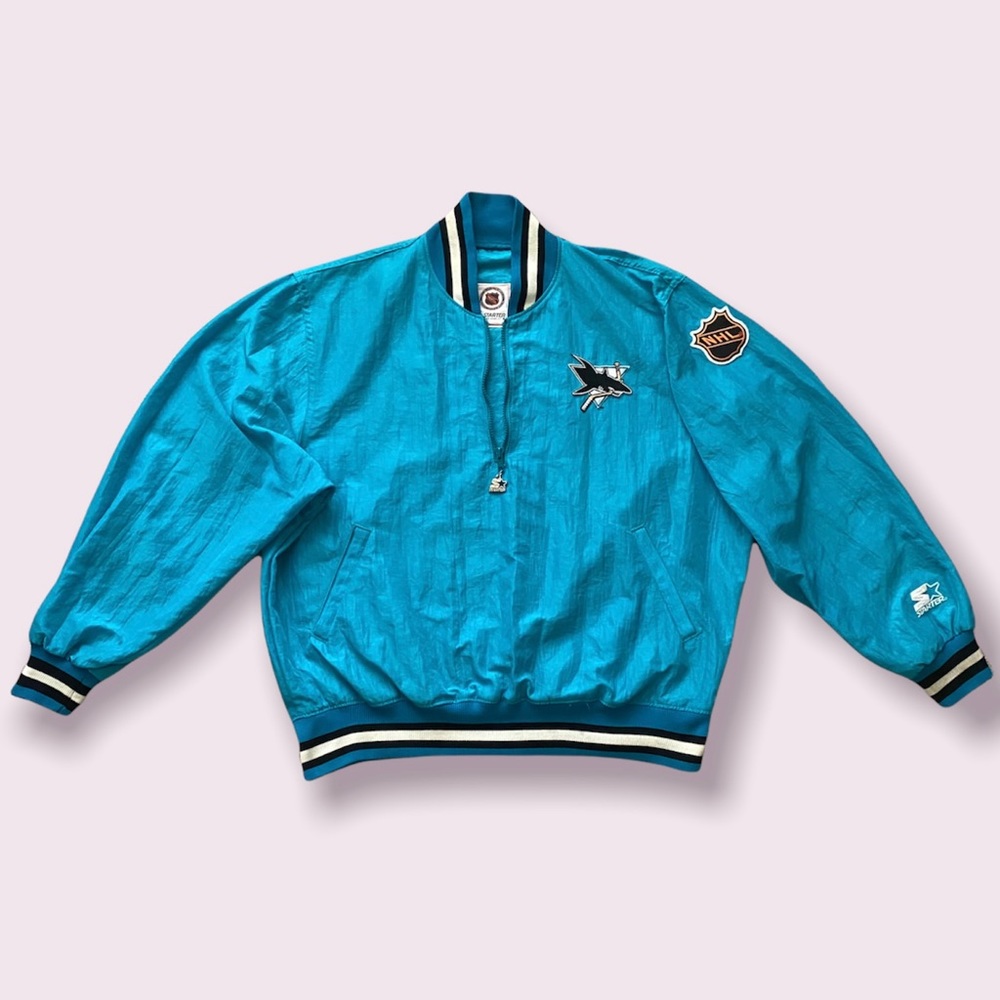 VINTAGE 90s STARTER SAN JOSE SHARKS 1/4 ZIP PULLOVER JACKET